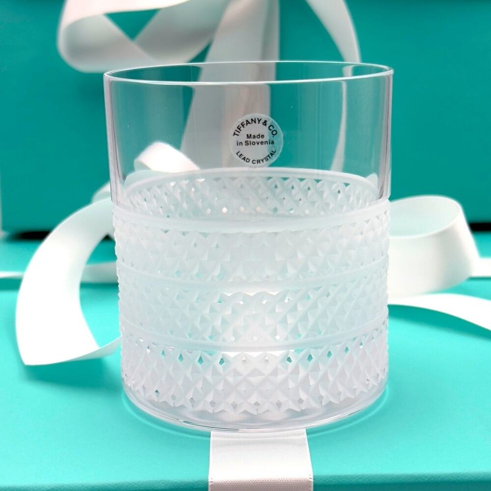 NEW - Tiffany & Co. Diamond Point Crystal Glass Double Old Fashioned Mug 3.5"